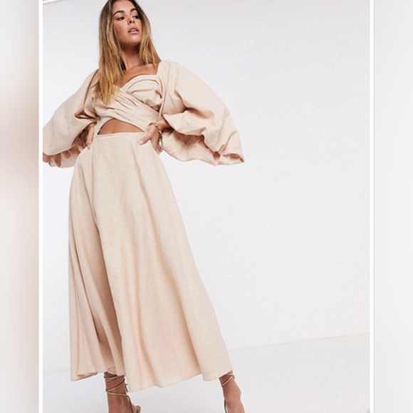asos edition structured midi dress with extreme sleeve New ASOS EDITION Extreme Sleeve Linen Midi Dress